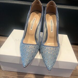 Manolo Blahnik Cobalt Blue Lace Heels